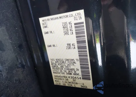 2016 Nissan Maxima 3.5 Sr z USA, uszkodzony, nr VIN 1N4AA6AP8GC430454